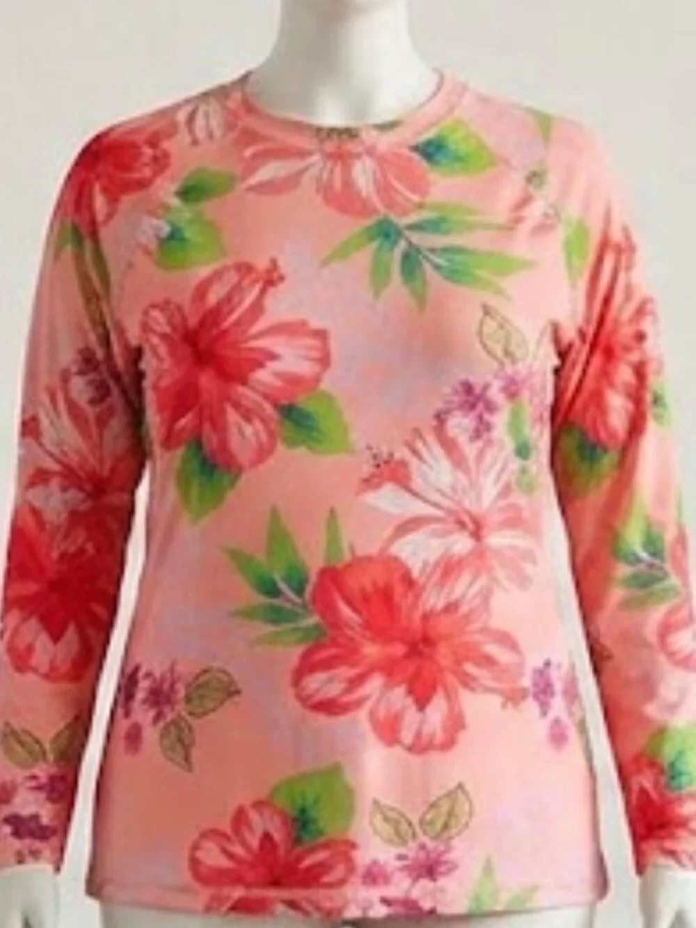 Floral Long-Sleeve Rashguard Swim Top Pink 4XL w/ MEASUREMENTS